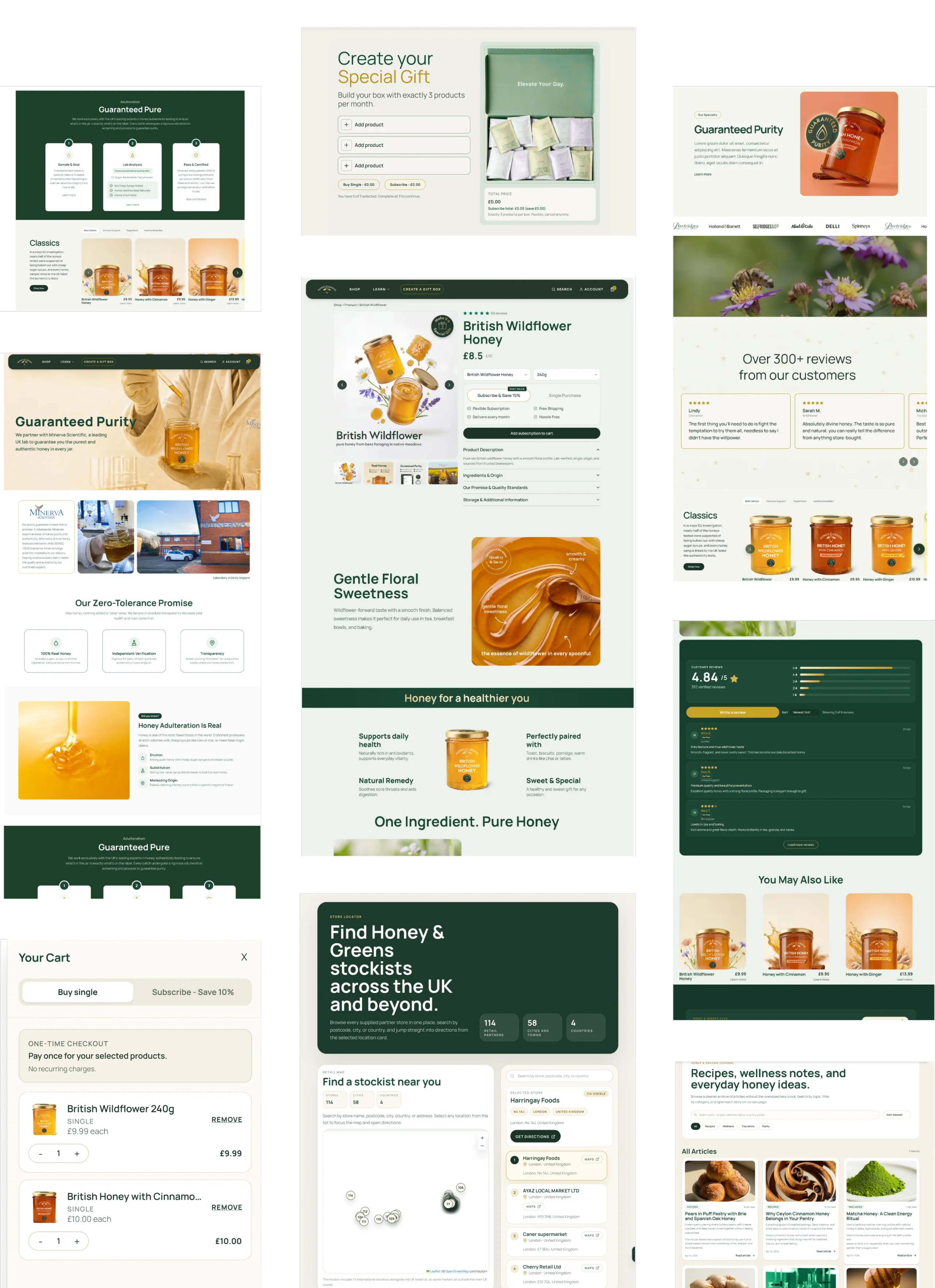 Honey & Greens website design collage